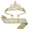 Goldenes Set aus Geburtstagsschärpe und Strass-Tiara mit Glitzereffekt für Partys - Mädchen Stil (Holografisch) / Gold