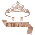 Roségoldenes Geburtstagsset mit funkelnder HAPPY BIRTHDAY Krone und Schärpe - Mädchen Stil / Roségold
