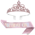 Set aus rosa Strass-Geburtstagskrone und passender Glitzer-Schärpe für Mädchen - Mädchen Stil / Rosa