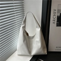 Minimalist large white hobo tote bag in matte synthetic leather with wide shoulder strap - Smooth Glossy White