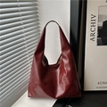 Large capacity vintage burgundy patent leather tote bag with glossy finish and wide strap - Smooth Glossy Red
