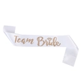 Witte satijnen Team Bride sjerp met gouden folieletters voor vrijgezellenfeesten en bruiden - Eén maat / Wit met Roségoud Tekst (JD028)