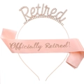 Rosegoldenes Ruhestand-Haarband mit Strass und rosa Satin-Schärpe für die Party - Roségold Haarband Und Champagner Schärpe