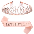 Roségoldene Krone zum 10. Geburtstag und rosa Schärpe für Mädchen im Set - Roségoldene Krone und rosa Schärpe