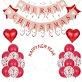 Set decorativo di Natale con striscione rosso, palloncini a stella e fascia New Year - Set Completo Rosso (Set Banner Palloncini + Cerchietto)