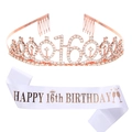 Set compleanno 16 anni con tiara in oro rosa e fascia in raso bianco con strass - Stile Oro Rosa (16 Compleanno)