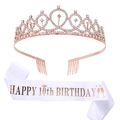 Détail du kit 10e anniversaire avec couronne en strass rose doré et écharpe en satin - Or Rose - 10ème Anniversaire (HG011+JD023)