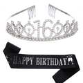 Dettaglio tiara 16 compleanno con strass argento e fascia in raso nero serigrafata - Stile Nero (16 Compleanno)