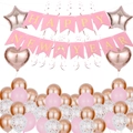 Rose gold Happy New Year banner set with star and heart foil balloons for party decor - Rose Gold New Year Decoration Set Without Headband