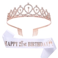 Détail de l'écharpe 21e anniversaire et du diadème en strass avec accents or rose - Or Rose - 21ème Anniversaire (HG011+JD023)
