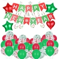Happy New Year party decoration set with red green banners, balloons and swirls - Multicolor Balloon Set Without Headband (Balloon Banner Set)