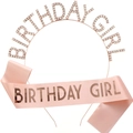 Set fascia rosa Birthday Girl e cerchietto con strass per festa di compleanno - Oro rosa