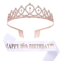 Set zum 30. Geburtstag mit roségoldenem Strass-Tiara und weißer Happy Birthday Schärpe - Roségold - 30. Geburtstag (HG011+JD023)