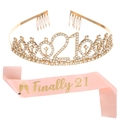 Corona di cristallo per 22 compleanno oro e fascia rosa Finally 21 set per feste - Taglia unica / Corona d'Oro + Fascia Champagne
