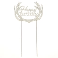 Silberner Happy Birthday Tortenstecker aus Legierung mit Strass und Hirschgeweih-Design - Silber