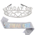 Ensemble couronne d'anniversaire strass argentés et écharpe pailletée Birthday Girl - Taille unique / Argent AB
