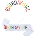 Set cerchietto Birthday Girl arcobaleno e fascia in raso bianco per compleanno - Bianco con Multicolore