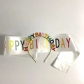 Colorful Happy Birthday headband and white satin sash set for party celebrations - One Size / White Base Macaron Color