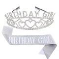 Set tiara Birthday Girl in strass argento e fascia glitterata per feste di compleanno - Taglia unica / Base Argento Caratteri Bianchi