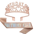 Set corona e fascia compleanno oro rosa con strass scintillanti per decorazioni festa - Taglia unica / Oro Rosa Arcobaleno