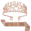 Kit d'anniversaire comprenant un diadème en strass rose doré et une écharpe pailletée - Taille unique / Diadème Or Rose Lettres Or Rose
