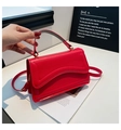 Chic red PU leather rectangle tote with scalloped flap and golden metal hardware - Red