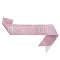 Fascia Birthday Girl rosa glitterata per compleanni con scritta laser olografica - Birthday Girl Iridescente / Rosa