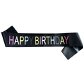 Black glitter sash with colorful rainbow Happy Birthday text for birthday party decoration - Black Multicolor 2 (JD042)