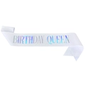 Écharpe Birthday Queen blanche pailletée avec inscription holographique arc-en-ciel - Style Reine Irisé / Blanc