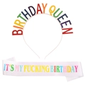 Cerchietto colorato Birthday Queen e fascia in raso per decorazioni di feste per adulti - Cerchietto Birthday Queen + Fascia Bianca (fg098+jd005)