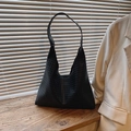 Large black woven leather hobo shoulder bag with textured geometric finish - Black