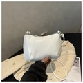 Vintage white glossy leather crossbody bag with minimalist quilting and silver zipper - White