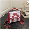 Borsa a tracolla a quadretti bianchi e blu con manici rossi e stampa a mela - Rosso