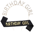 Set compleanno con cerchietto strass dorato e fascia in raso nero Birthday Girl - Oro