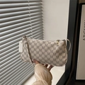 Elegante borsa a tracolla con stampa monogramma color crema e grigio con cinturino - Bianco