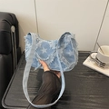 Light blue denim star pattern shoulder bag with distressed tassel and chain detail - Star - Blue