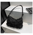 Bolso de hombro negro elegante con rosas 3D de malla y detalle de asa anudada - Negro