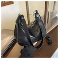 Minimalist black crescent shoulder bag with wide strap and cross-body option - Half Moon Hobo Bag / Black