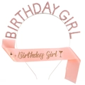 Set cerchietto Birthday Girl con strass rosa e fascia in raso per compleanni - Modello in Lega Rosa