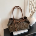 Borsa tote chic leopardata in finta pelle scamosciata con manici sottili marroni - Verde