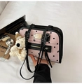 Bolso tote rosa con lunares, lazo negro y colgante de oso de peluche para el diario - Rosa Con Colgante