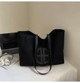 Large black faux suede tote bag with minimalist logo for autumn winter 2025 casual wear - Black