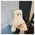 Schattige witte crossbodytas in spookvorm van PU-leer met zwarte geborduurde ogen - Wit