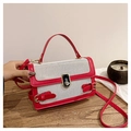 Chique crossbody tas met kleurblokken van wit canvas met opvallende rode lederen biezen - Rood
