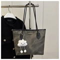 Sac cabas gris anthracite minimaliste avec texture vintage et pendentif nuage blanc - Noir (Avec Pendentif)