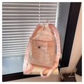 Minimalist light pink nylon backpack with adjustable straps and front metal logo pocket - Pink