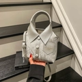 Borsa a mano argento stile camicia con colletto e tracolla rimovibile - Argento