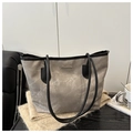 Minimalist large charcoal grey tote bag with marble texture and slim black handles - Grey (Without Pendant)