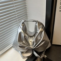 Borsa tote argento metallizzato con grande fiocco e spalline regolabili - Argento