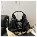Chic black tote bag with oversized bow design and smooth PU leather finish for women - Black